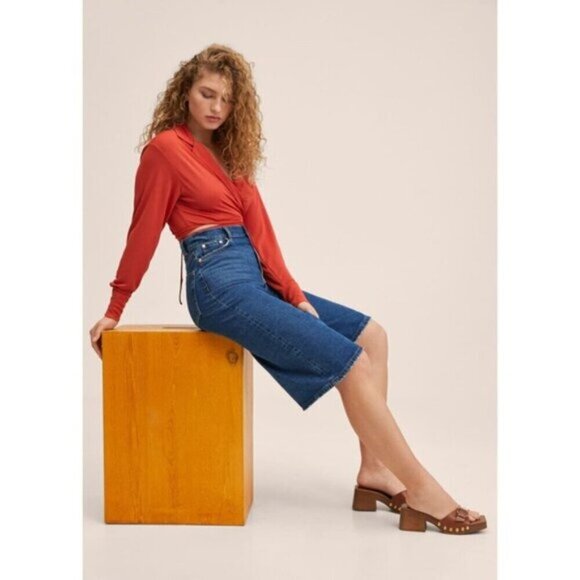 Mango Women's Wide Leg Denim Shorts Size XXS - Picture 3 of 12